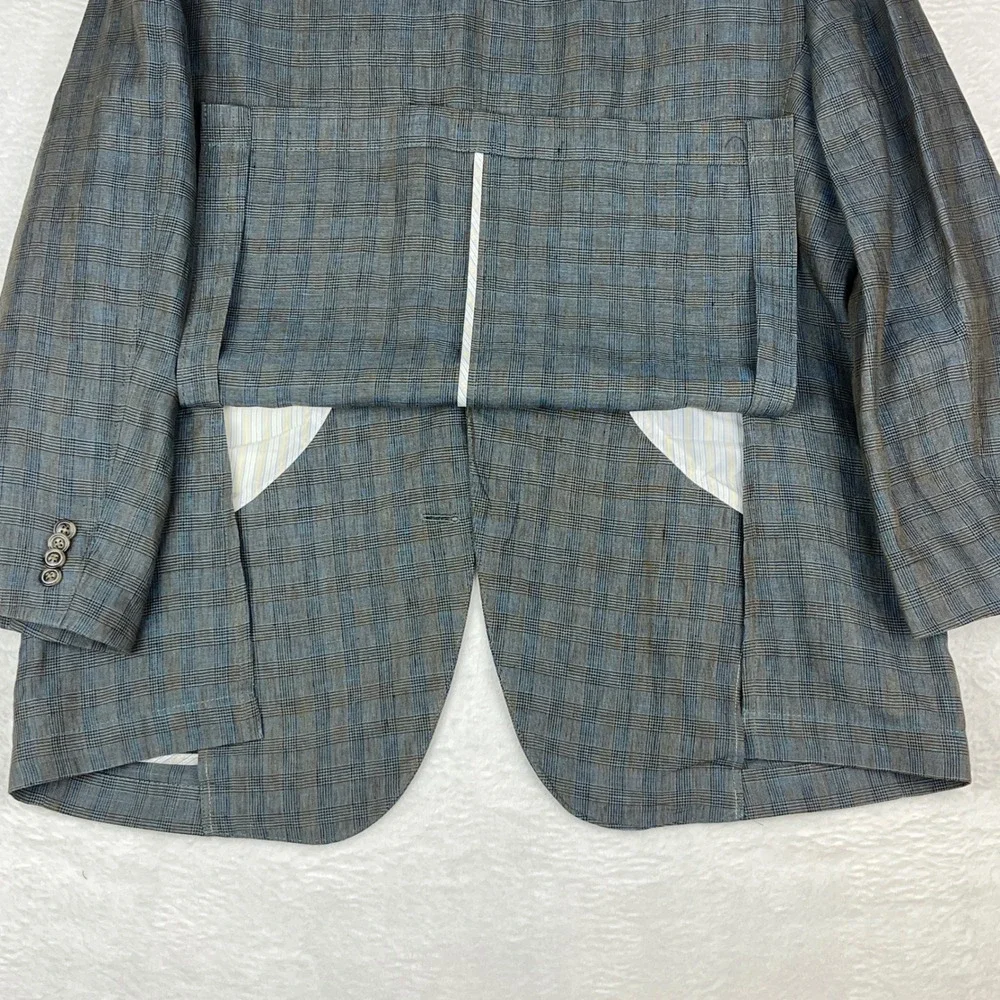 Flynt Sparrow‎ 44R Linen Blazer Gray Plaid Ticket Pocket Summer Sport Coat